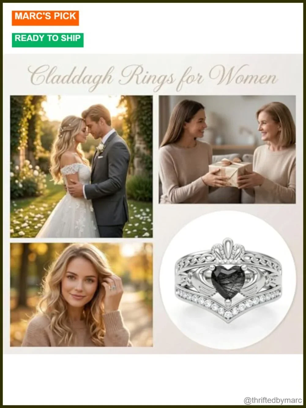 925 Sterling Silver Claddagh Ring Statement Wedding Promise Size 9